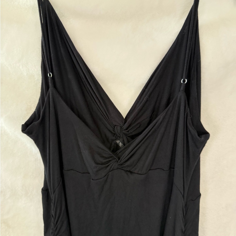 Anthropologie Black Dress Black Twist Front Midi Dress Size Large L fitted - Picture 13 of 14
